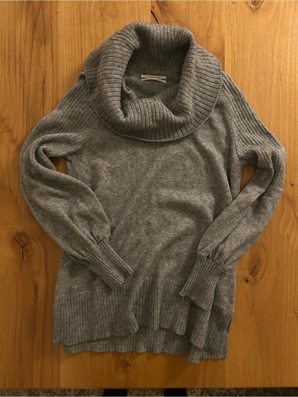 Anthropologie Gray Ribbed Cowl Neck Sweater